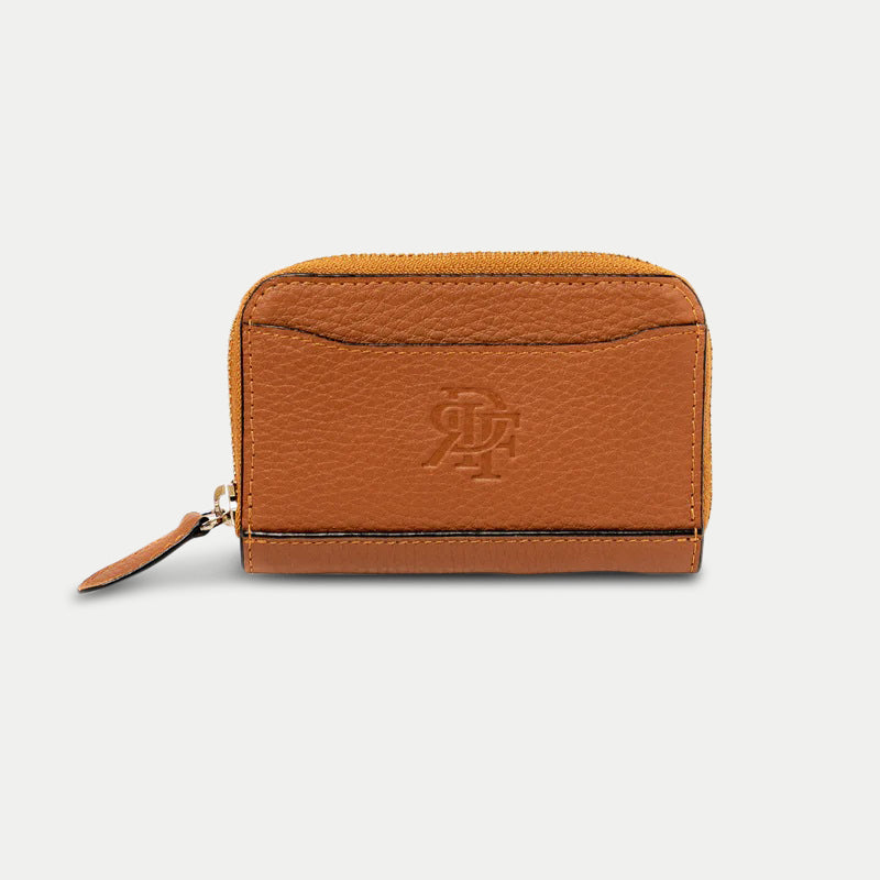 Full Grain Brown Leather Zip Card Case