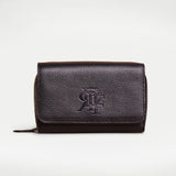 Black Crossbody Handcrafter Full grain leather wallet with zipper. 