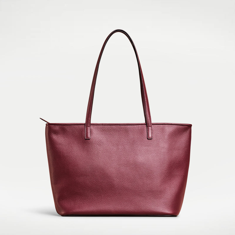 Burgundy  handcrafted full grain leather  tote bag with YKK zipper and internal leather lining. 