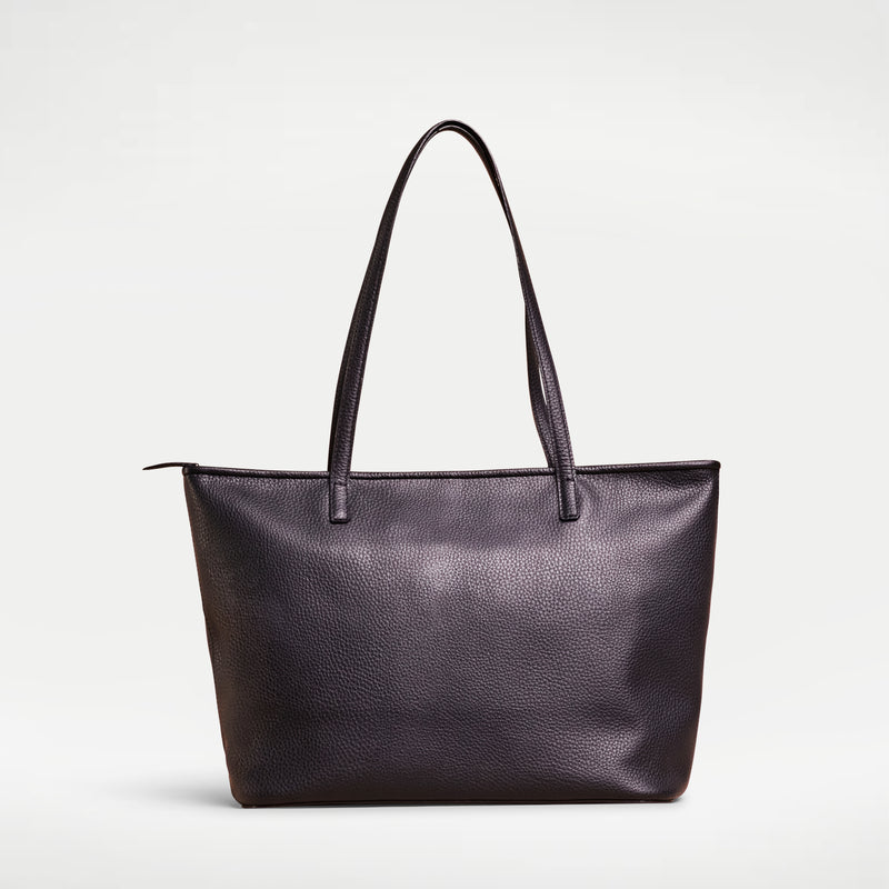 Black handcrafted full grain leather  tote bag with YKK zipper and internal leather lining. 