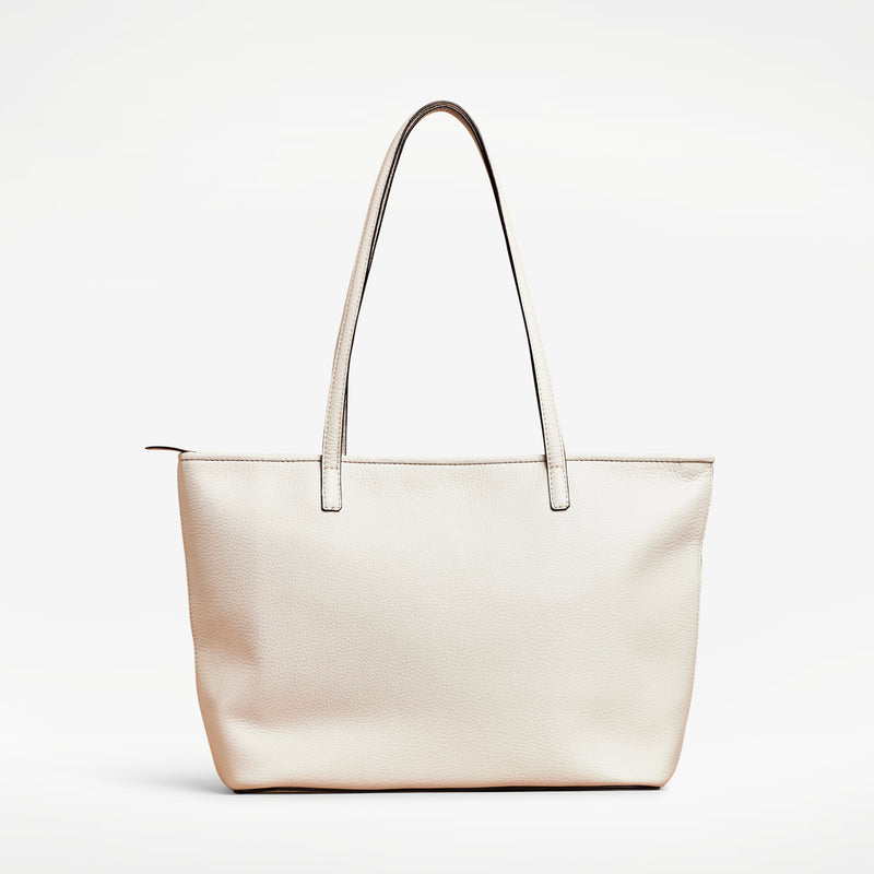 Creamy White  handcrafted full grain leather tote bag with YKK zipper and internal leather lining.