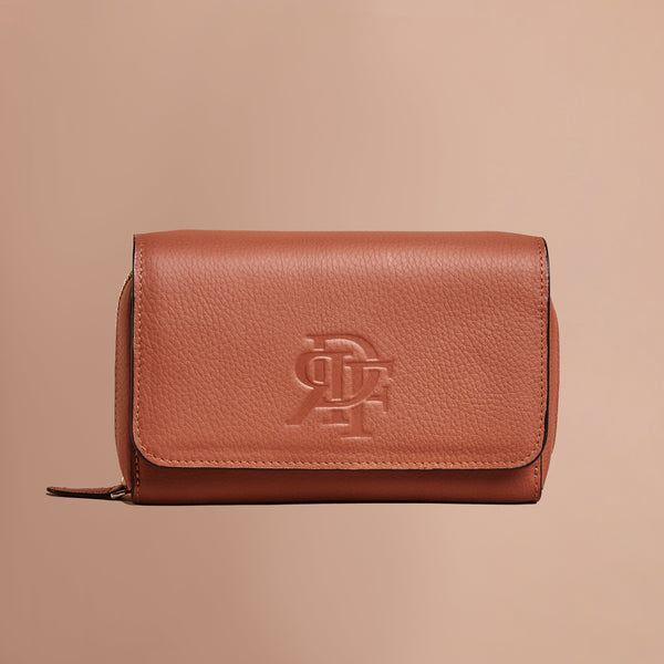 Tan Crossbody Handcrafter Full grain leather wallet with zipper.
