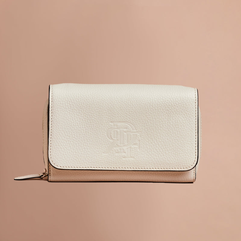 Creamy White  Crossbody Handcrafter Full grain leather wallet with zipper.