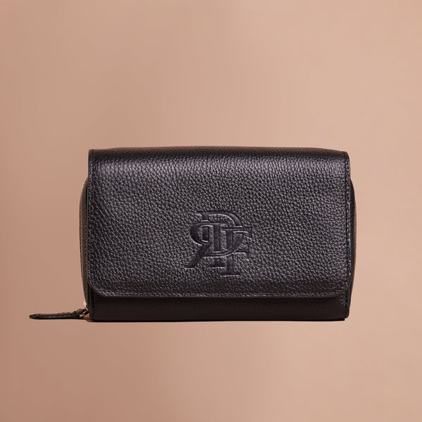 Black Crossbody Handcrafter Full grain leather wallet with zipper. 