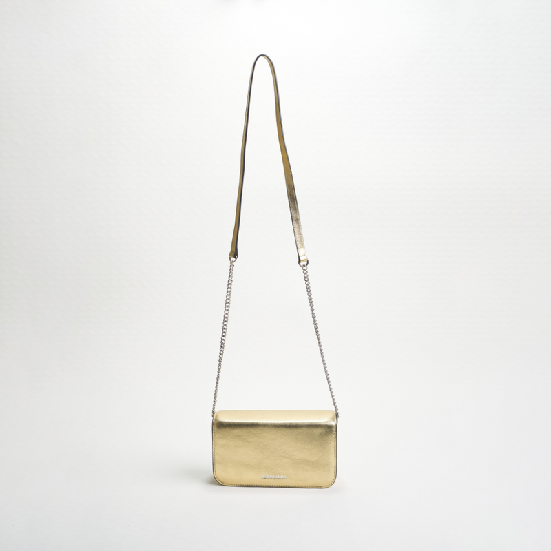 Rey De Flor Metallic Gold Italian Leather Crossbody Clutch