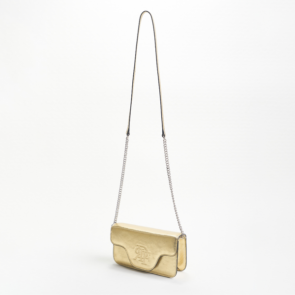 Rey De Flor Metallic Gold Italian Leather Crossbody Clutch