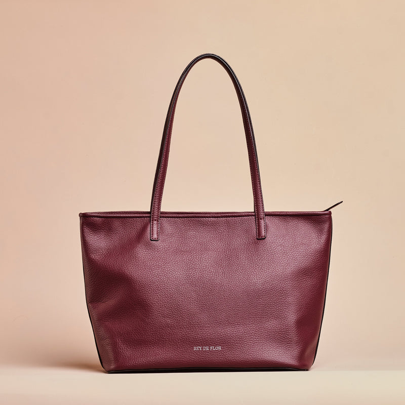 Burgundy  handcrafted full grain leather  tote bag with YKK zipper and internal leather lining. 